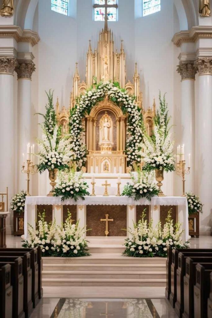 Fresh Greenery Around the Altar