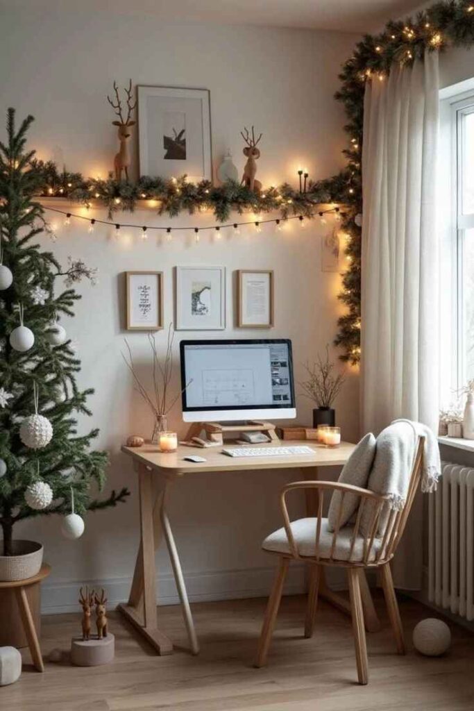 draped a tiny garland around a mini desk tree.