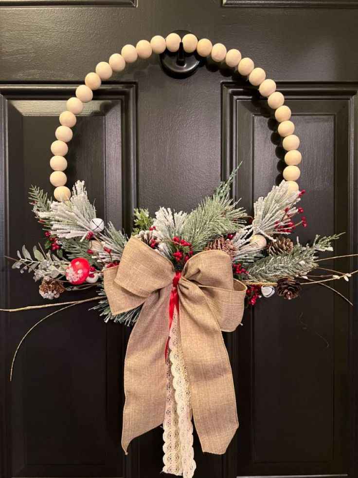 Wooden Bead Cross Wreath
