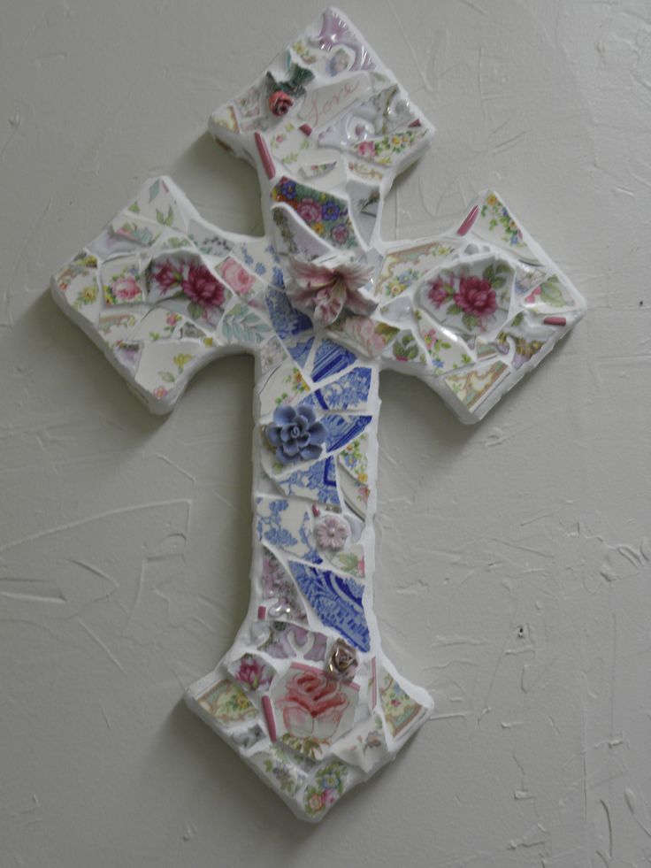 Cross Mosaics from Broken Dishes