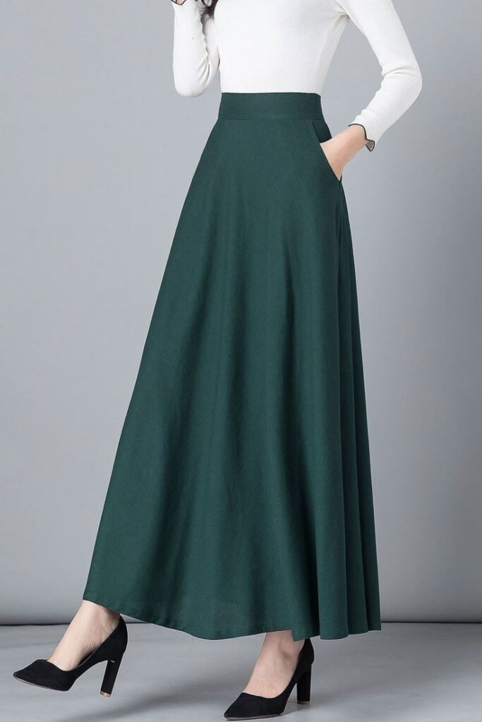 Dark Green Skirt with White Top