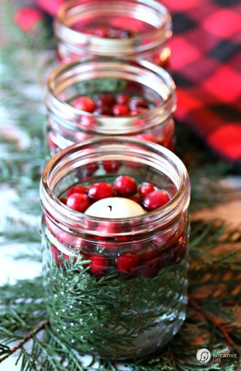 Mason Jars with Cranberries