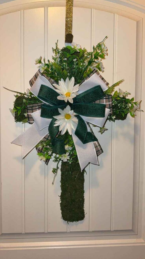 Ribbon-Wrapped Cross Wreath