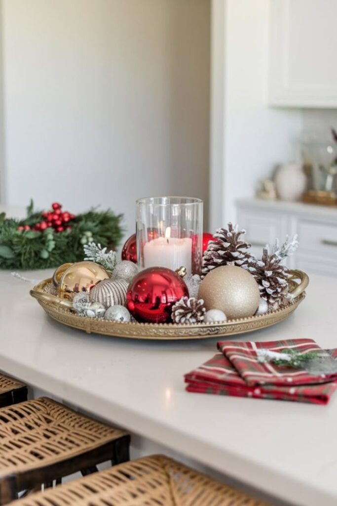 Ornaments in a Tray with Candles