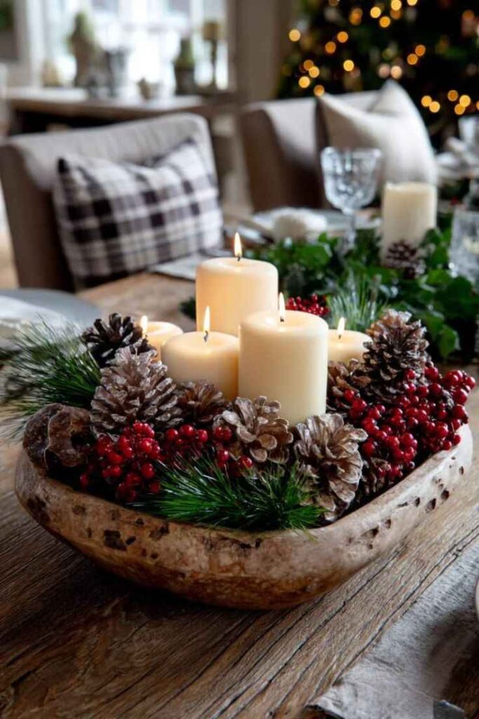 Rustic Pinecone and Candle Arrangement