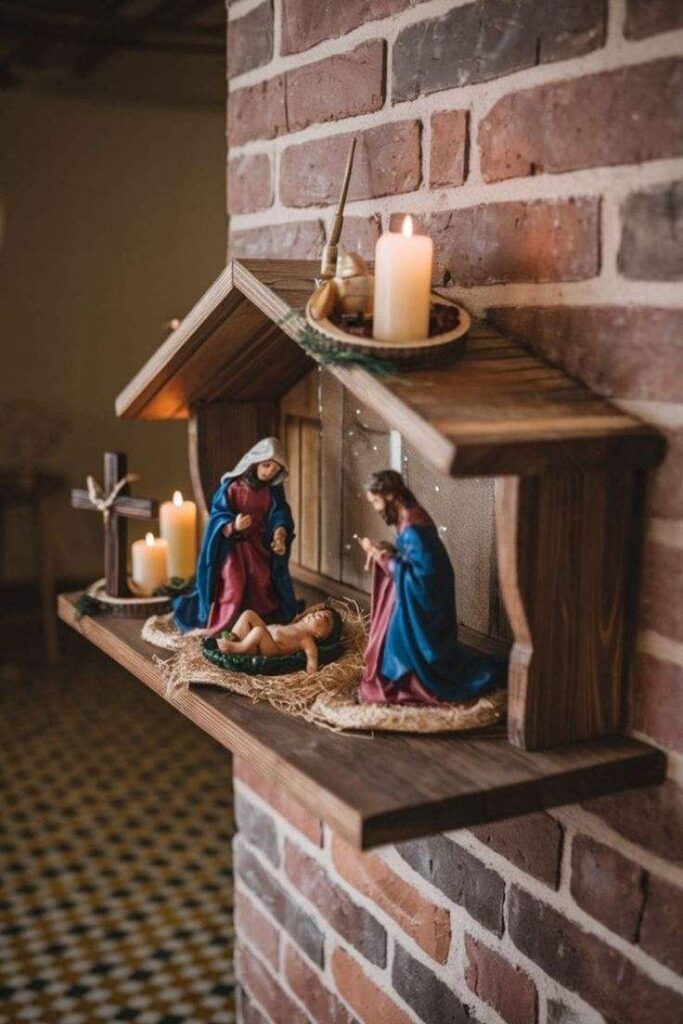Simple Wooden Nativity on a Shelf