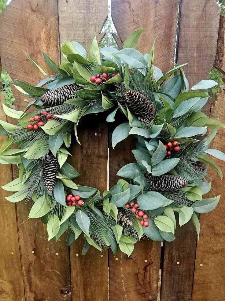 Traditional Evergreen Wreath on the Front Door