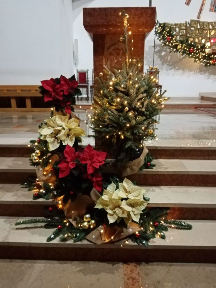 White Poinsettias on Pillars