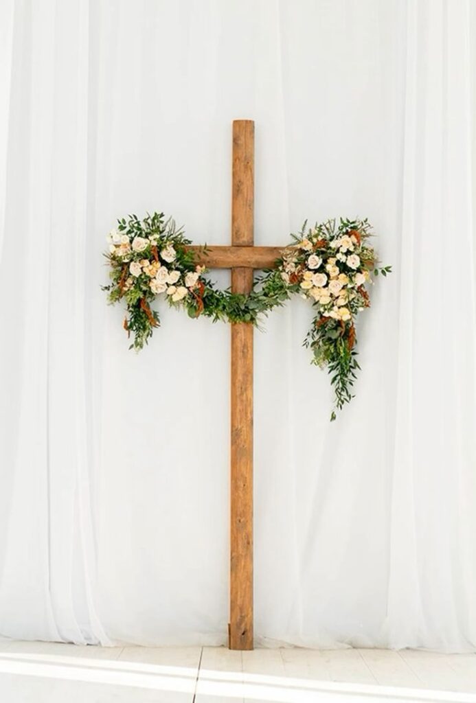 Wooden Cross With Garland