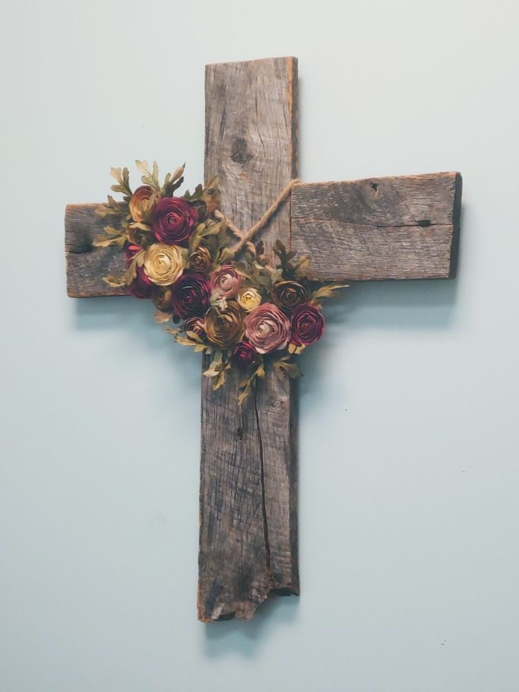 Wooden Cross with Dried Flowers