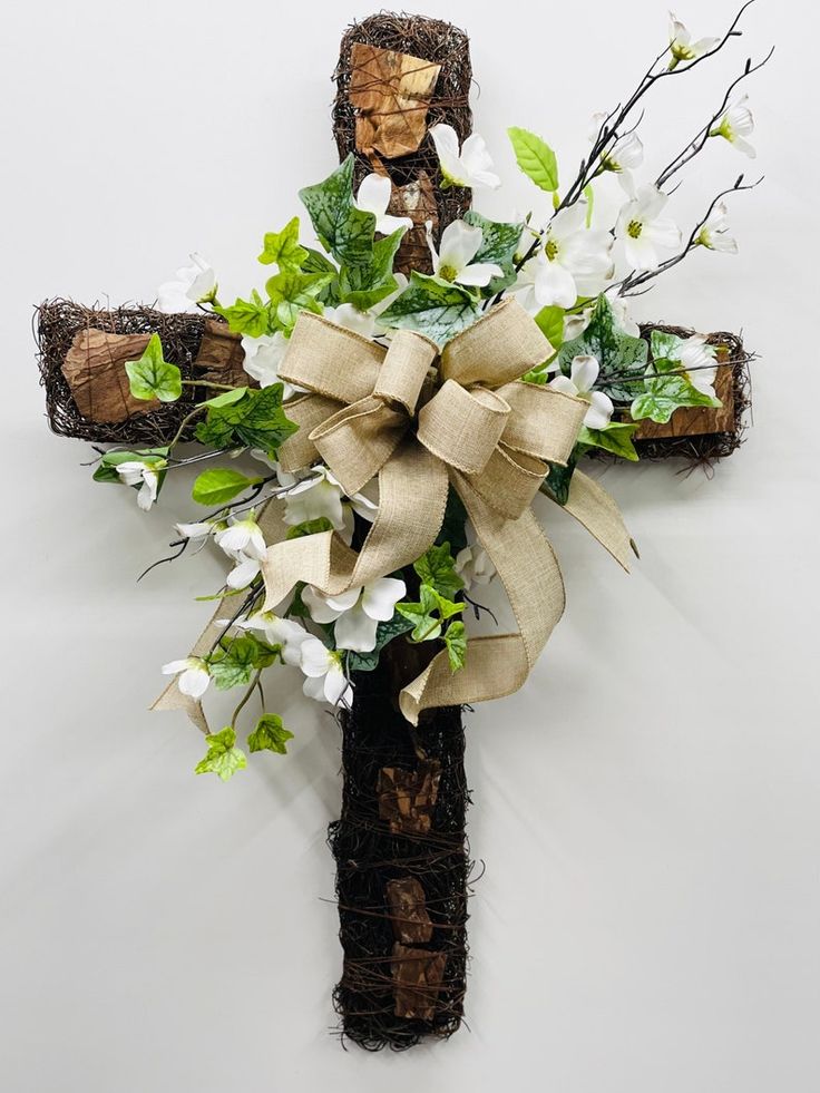 Rustic Cross With Twigs and Mesh