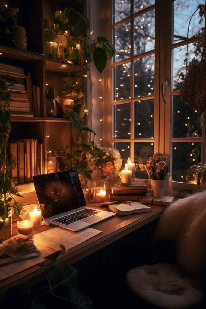 Tiny String Lights Around Books