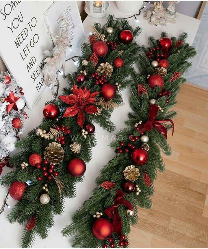 Christmas Garland Draped Across the Shelf