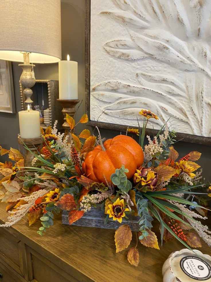 Pumpkin and Leaf Altar Arrangement