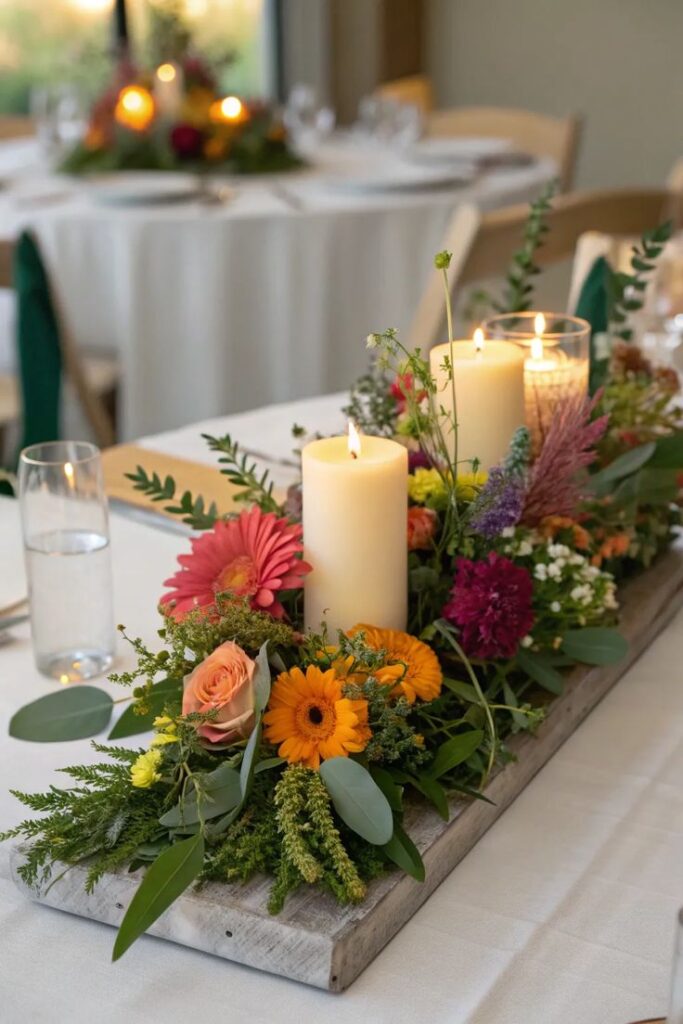 Candle and Greenery Cluster