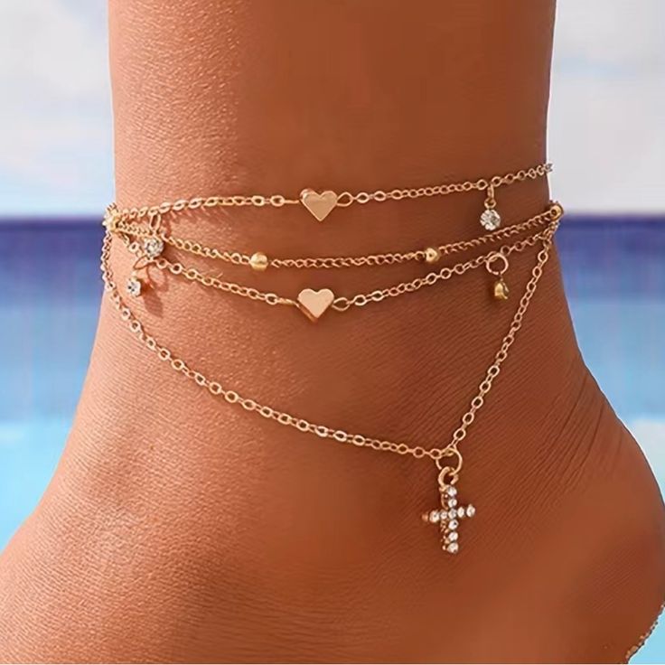 Heart and Cross Anklet