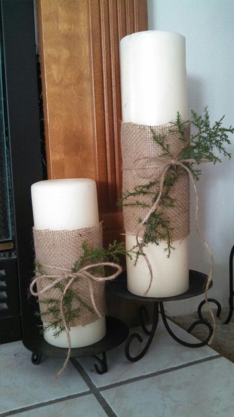 Pine and Burlap Candle Wraps