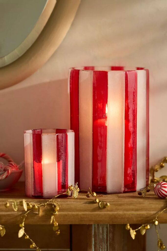 Peppermint Stripe Candle Jars