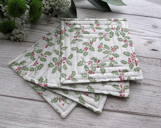Festive Fabric Coasters with Christmas Prints
