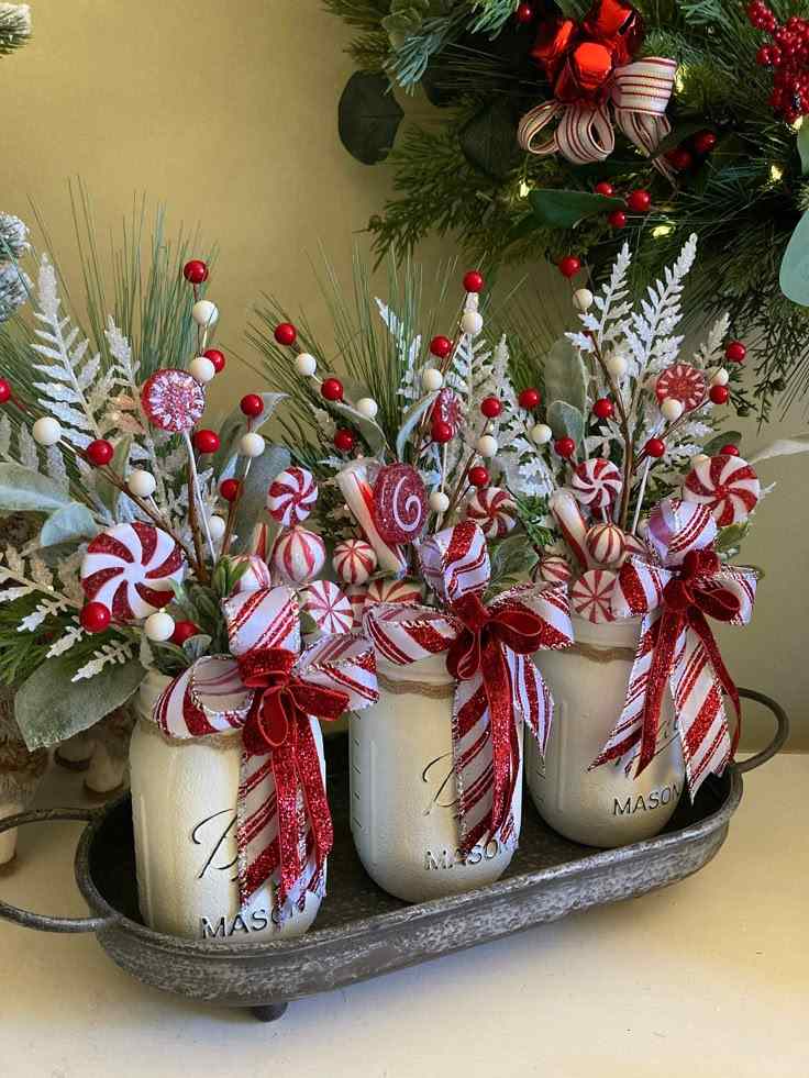 Candy Cane Mason Jar Display