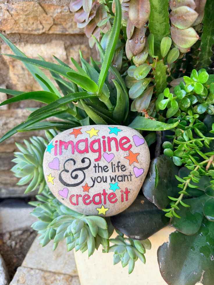 Inspirational Quote Stones in Planters