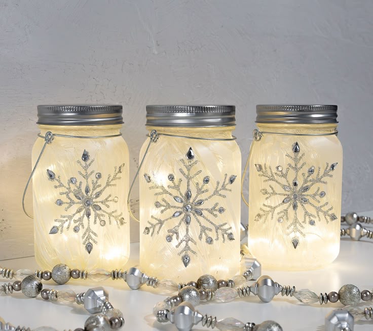 Glitter Snowflake Mason Jars