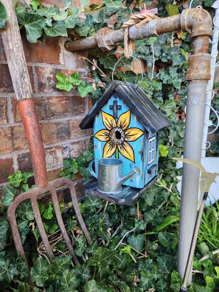 Sunflower and Cross Birdhouse