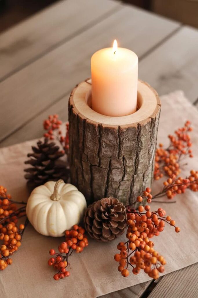 Layered Wood and Candle Display