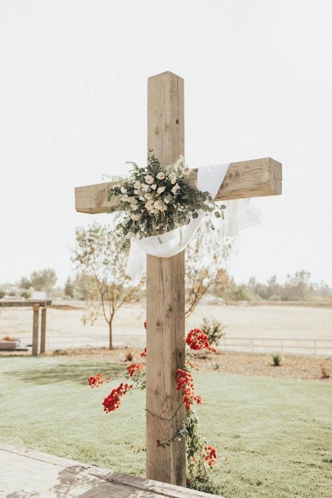 Wooden Cross Garden Centerpiece