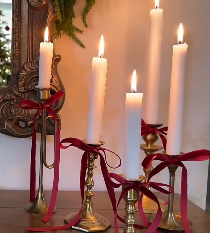 Ribbon and Bell Candle Holders