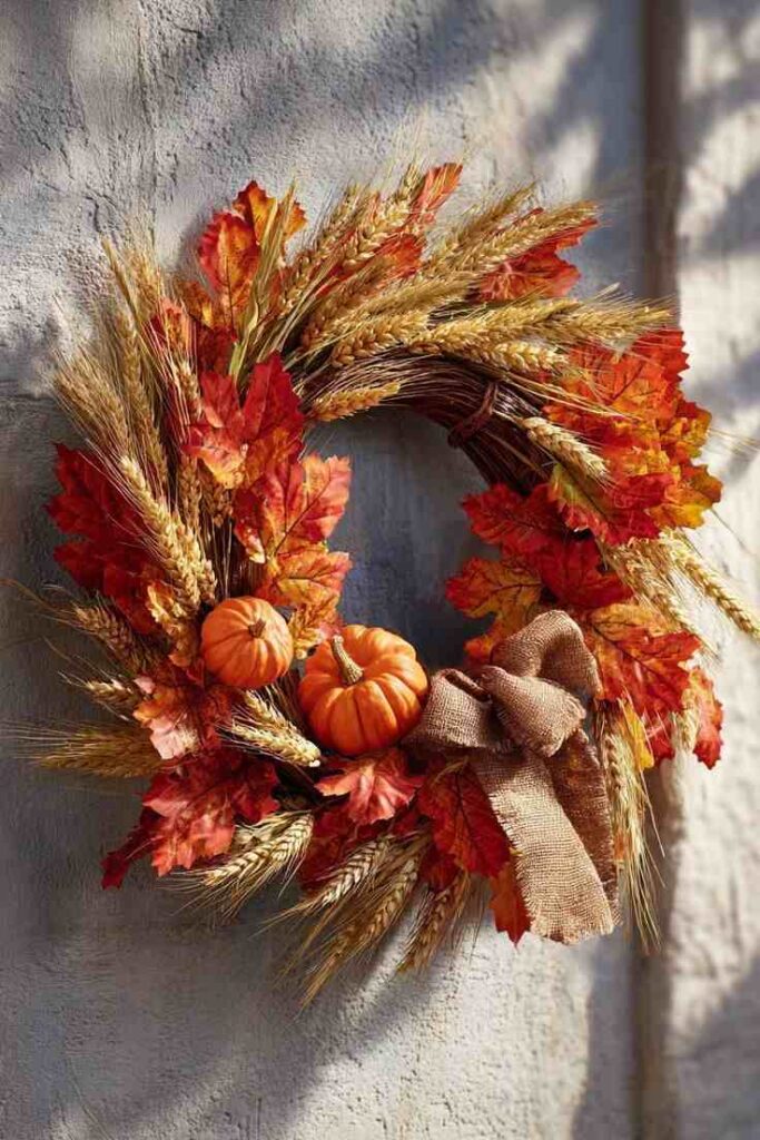 Wheat Wreath with Mini Pumpkins