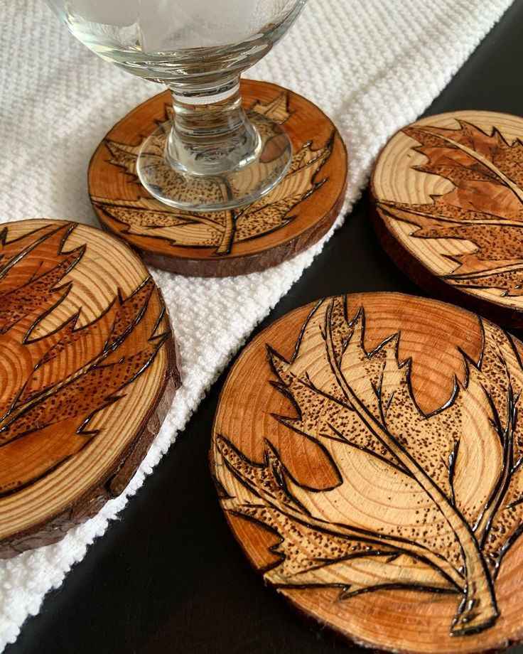 Engraved Wooden Leaf Coasters