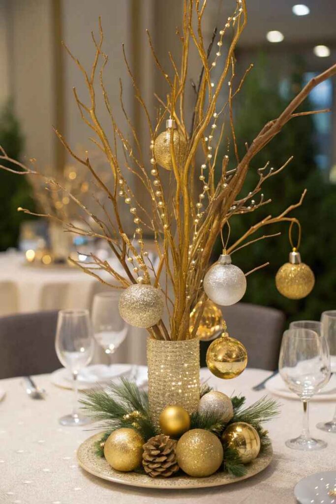 Golden Snowy Centerpieces