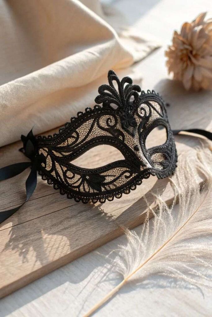 Elegant Black Lace Feather Mask
