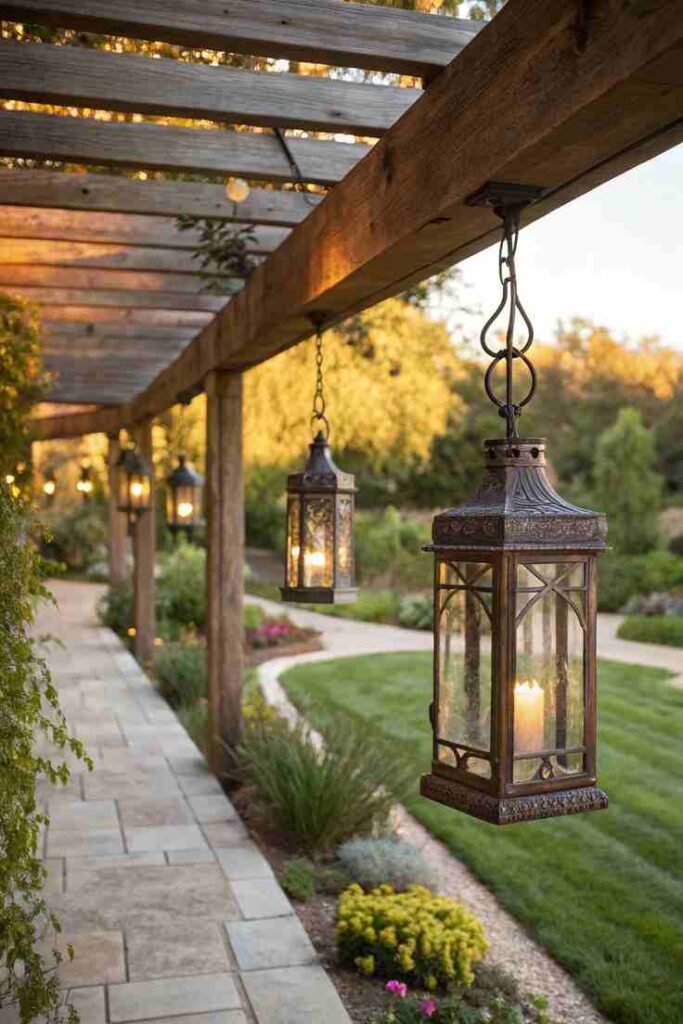Pergola Lantern Pathway with Scripture Tags