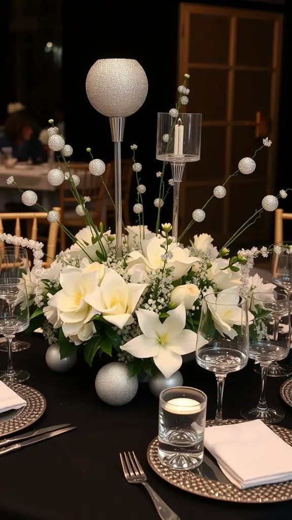 Fresh white flowers always bring elegance to a New Year’s Eve table