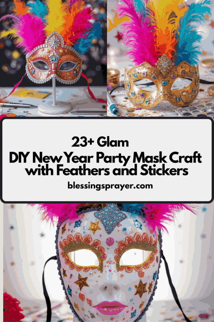 DIY New Year Party Mask Craft with Feathers and Stickers