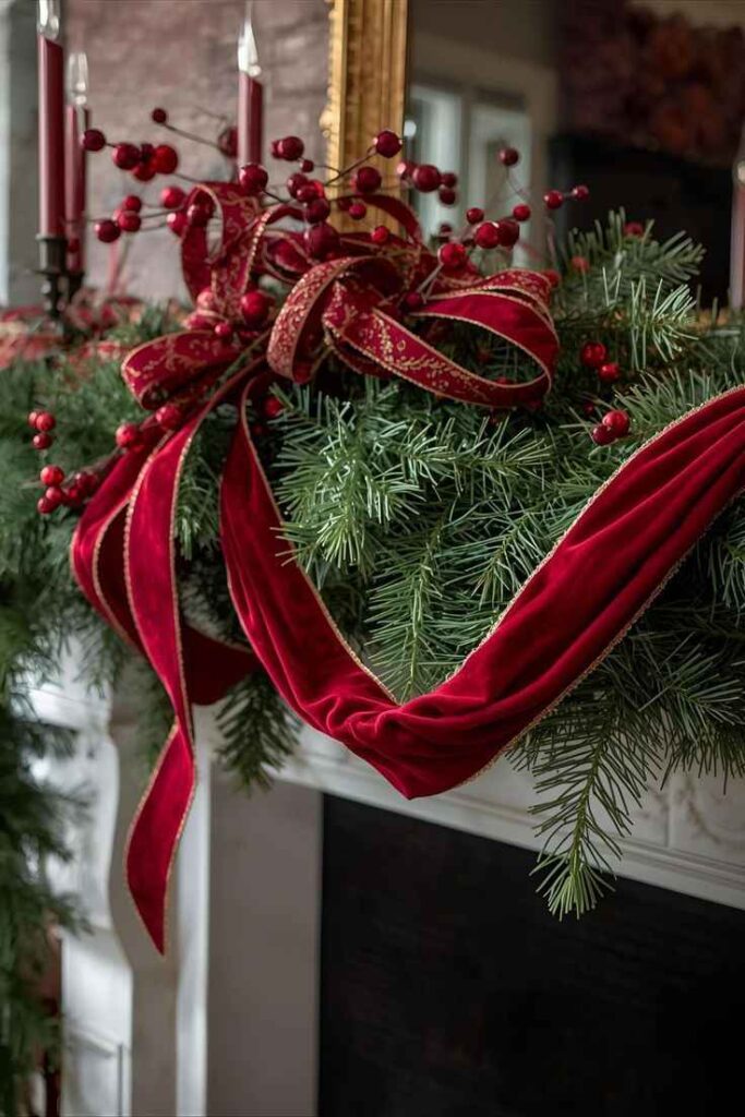 Evergreen & Ribbon Mantel Garland