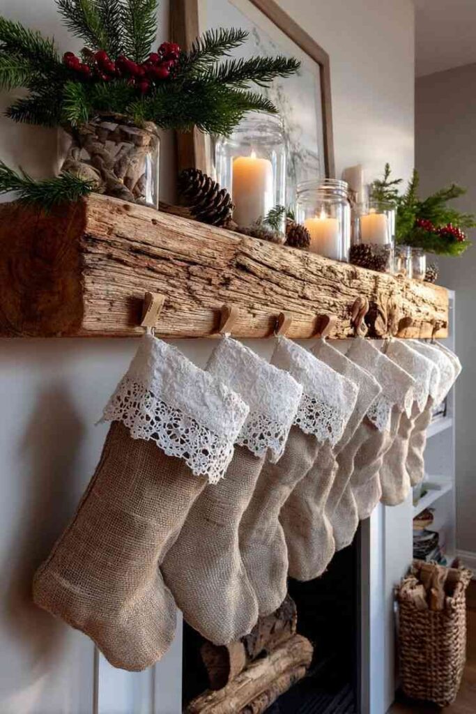 Burlap & Lace Farmhouse Stockings