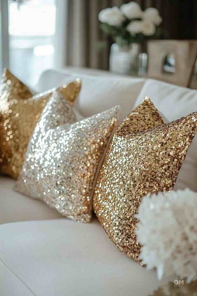 Champagne Sequin Throw Corner