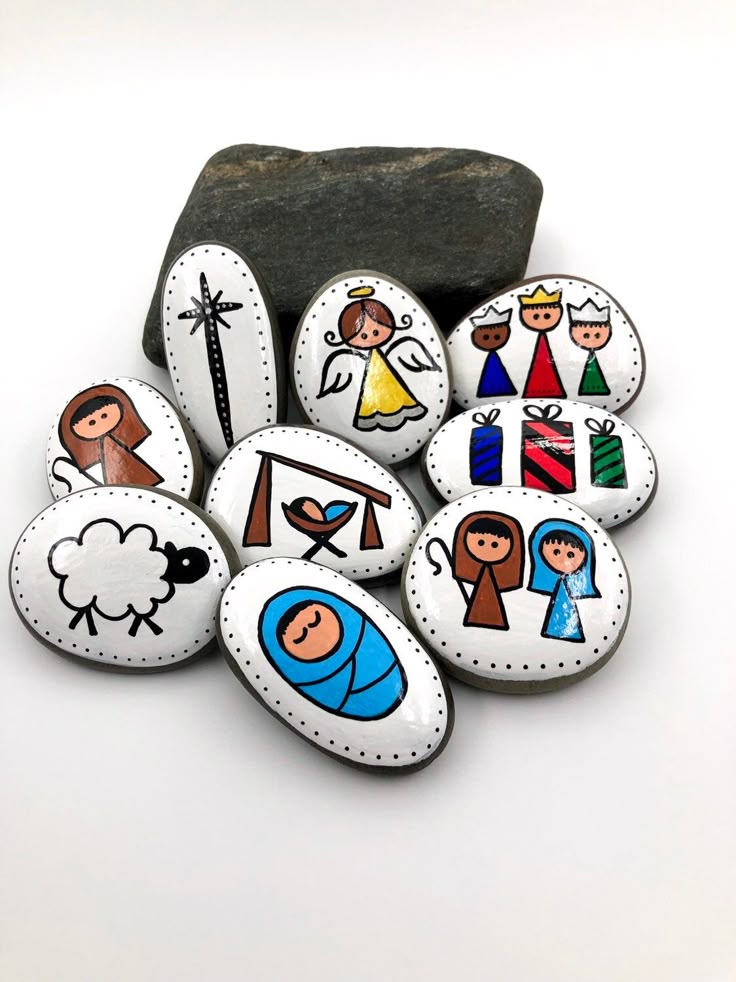 Colorful Nativity Story Stones