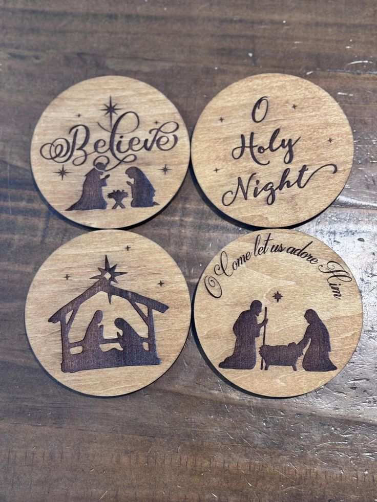Engraved Wooden Nativity Coasters