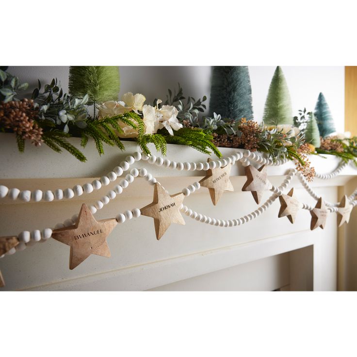 Farmhouse Bead Garland with Wooden Tags