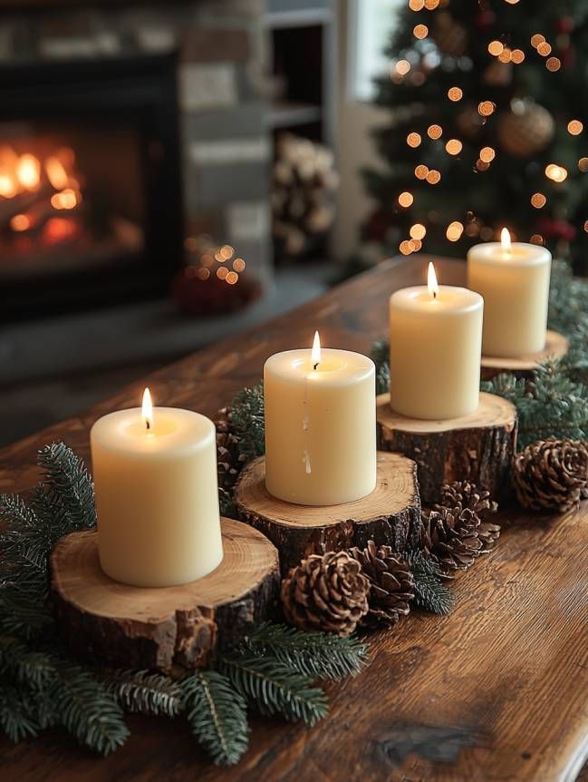 Handmade Wood Slice Candle Display