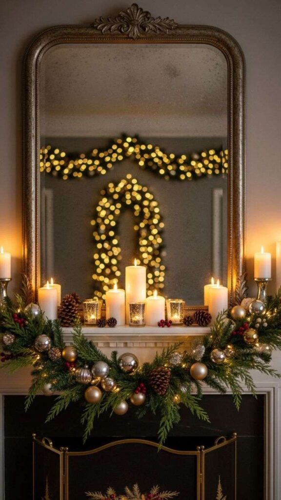 Mirrored Mantel with Reflections and Light