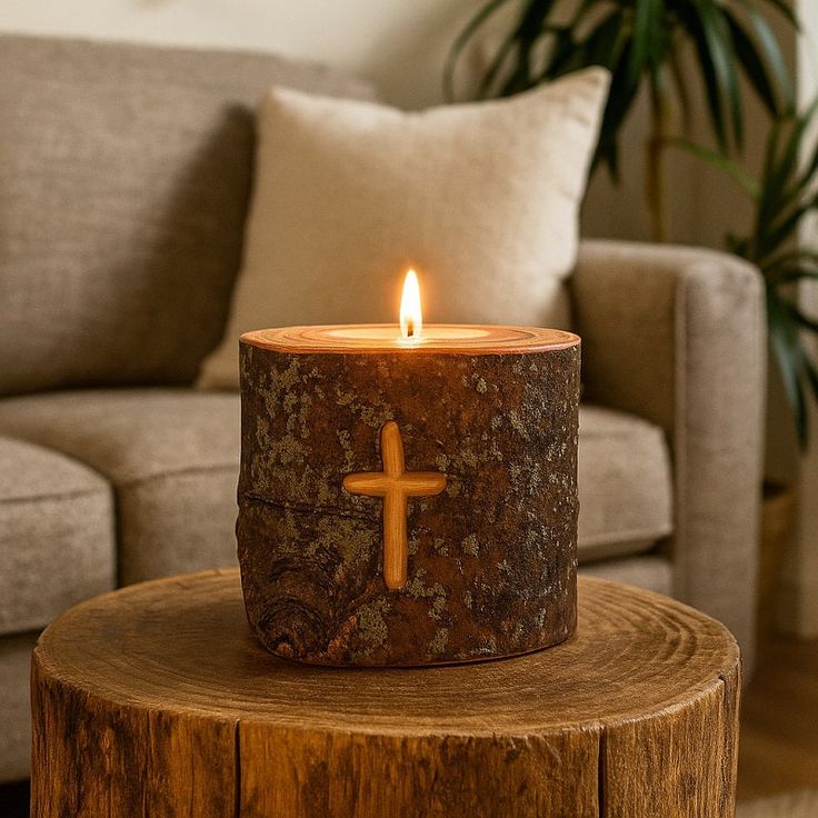 Rustic Wooden Candle Cross Display