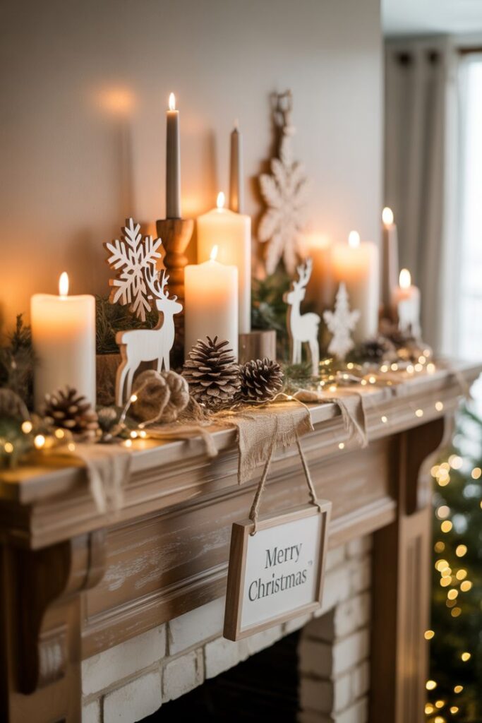 Rustic New Year Mantel with Wooden Accents