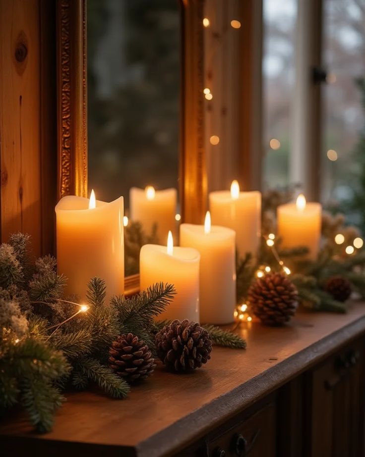 Soft Candle Glow Mantel Display