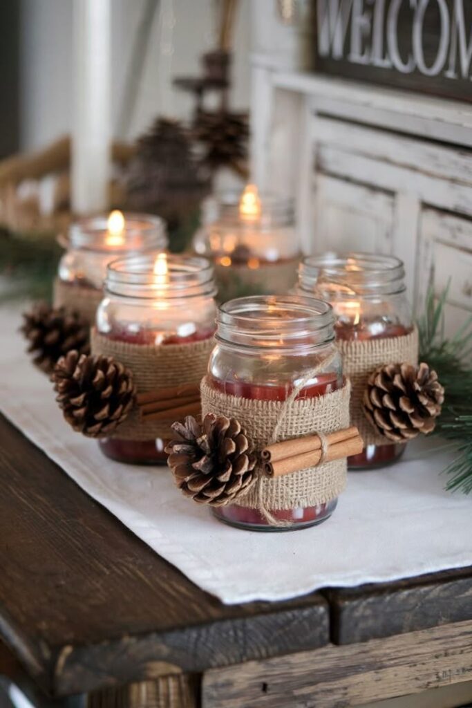 Twine-Wrapped Mason Jar Candle Holders