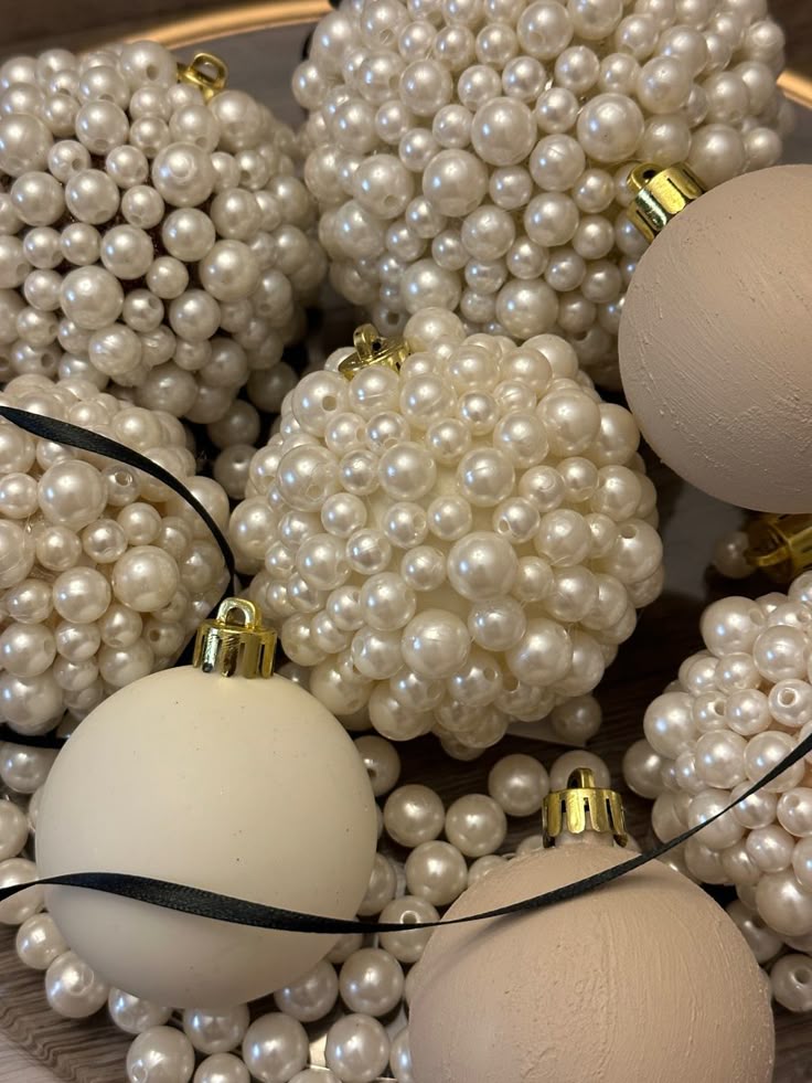 White Pearl & Gold Bead Ornaments